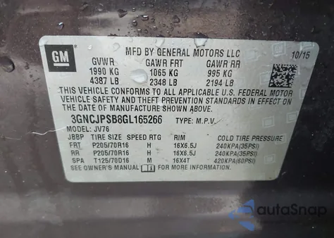 2016 Chevrolet Trax Lt z USA, uszkodzony, nr VIN 3GNCJPSB8GL165266